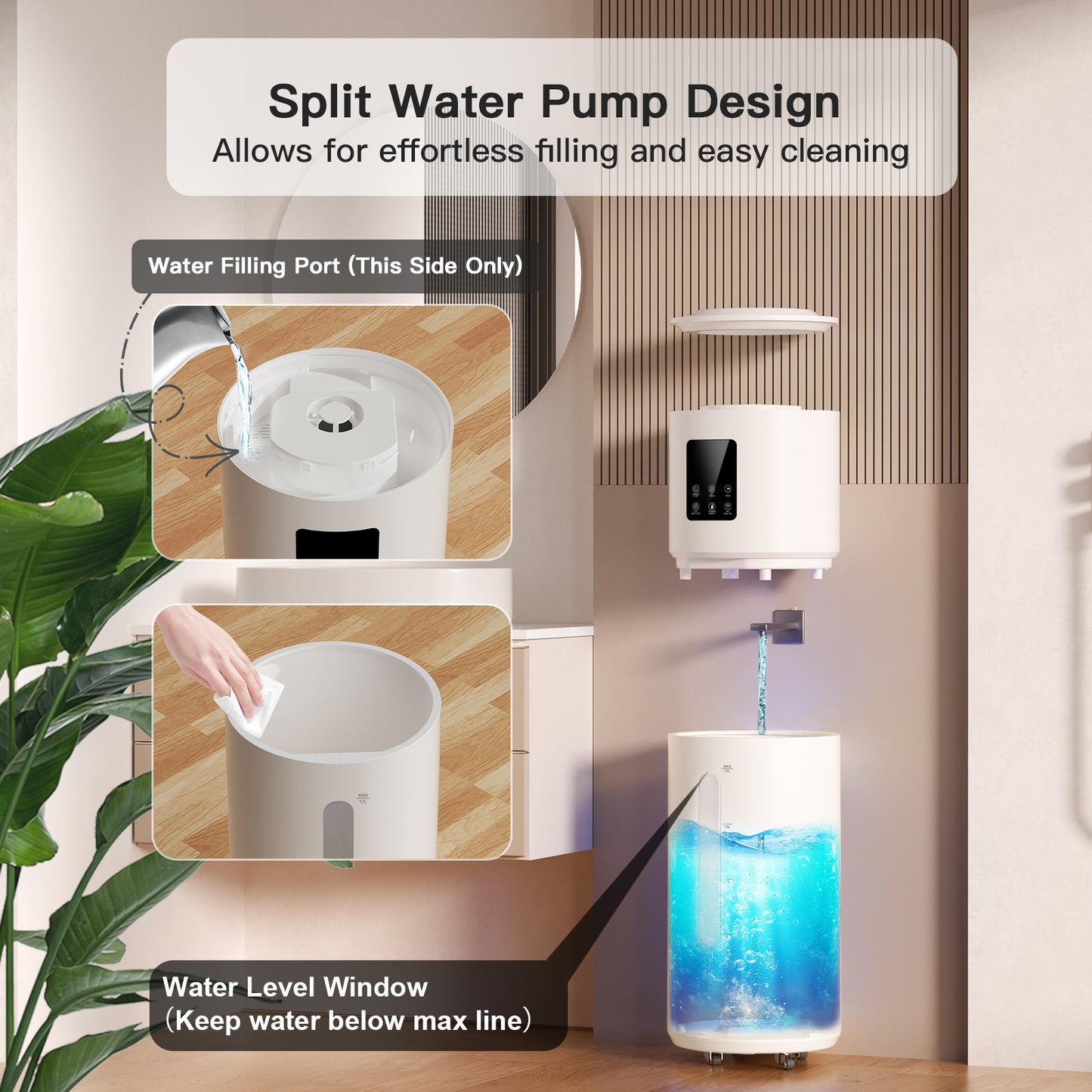 Smart Humidifiers for Large Room Bedroom Home 1800 sq.ft, 17L/4.5Gal Large Humidifier with Extension Tube & 3 Mist Modes, Top Fill Whole House Cool Mist Humidifiers for Plant Commercial Office
