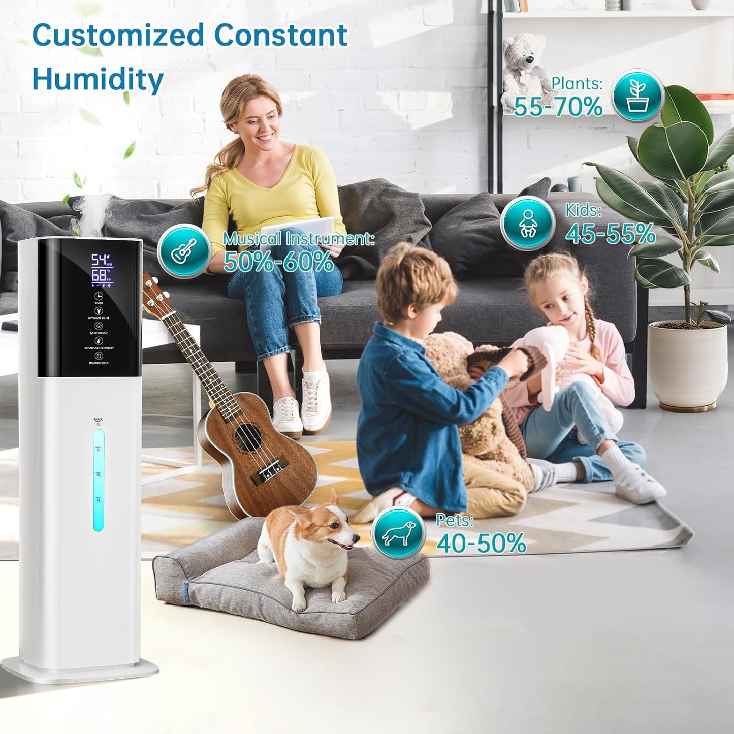 Humidifiers Large Room Bedroom with 7 Colors Light,Honovos 8L 2.1Gal Quiet Ultrasonic Cool Mist Topfill Humidifier with 360° Nozzle 3 Speed Humidistat Essential Oil Tray for Baby Home Plant Yoga Sleep